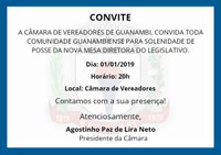 Convite para a posse da nova mesa diretora do legislativo