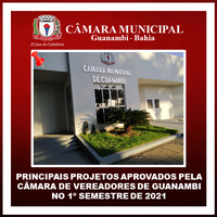 PRINCIPAIS PROJETOS APROVADOS PELA CÂMARA DE VEREADORES DE GUANAMBI NO 1º SEMESTRE DE 2021 
